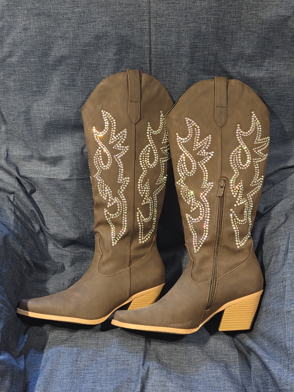 Forever Women's Brown Western Rhinestone Knee-High Boots